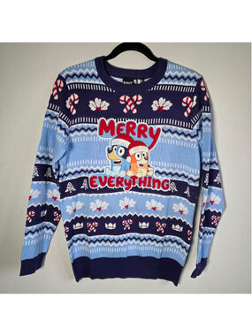 Bluey Merry Everything Ugly Christmas Sweater Holiday Knit Cartoon Pullover XXL